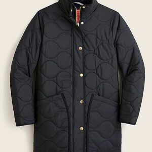 J. Crew Black Long Quilted Puffer Coat